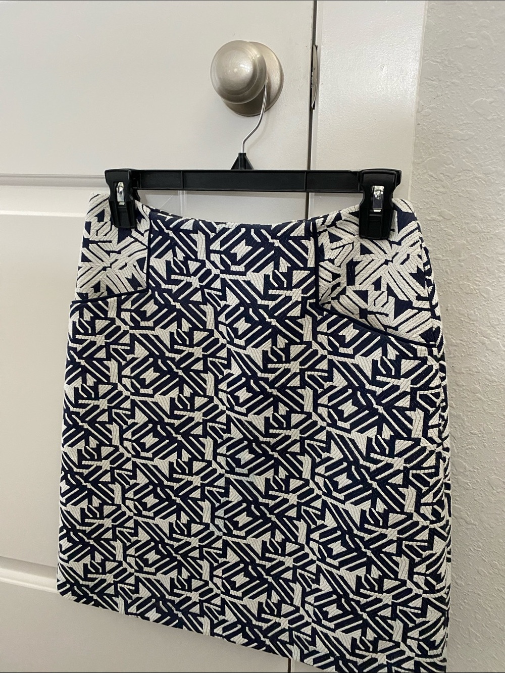 ANTONIO MELANI Navy and White Geometric Mini Skirt